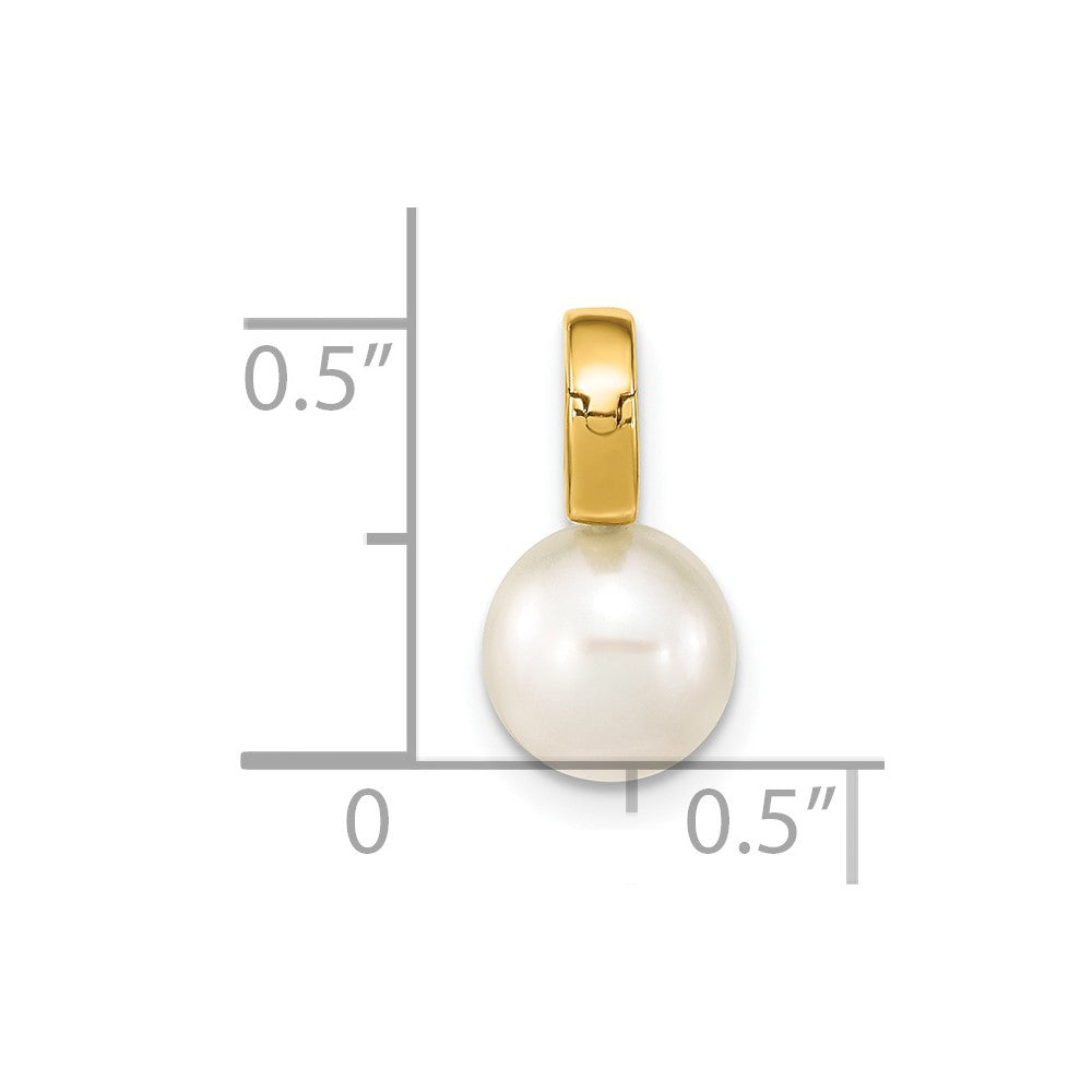 14K 7-8mm White Round Freshwater Cultured Pearl Hinged Bail Charm