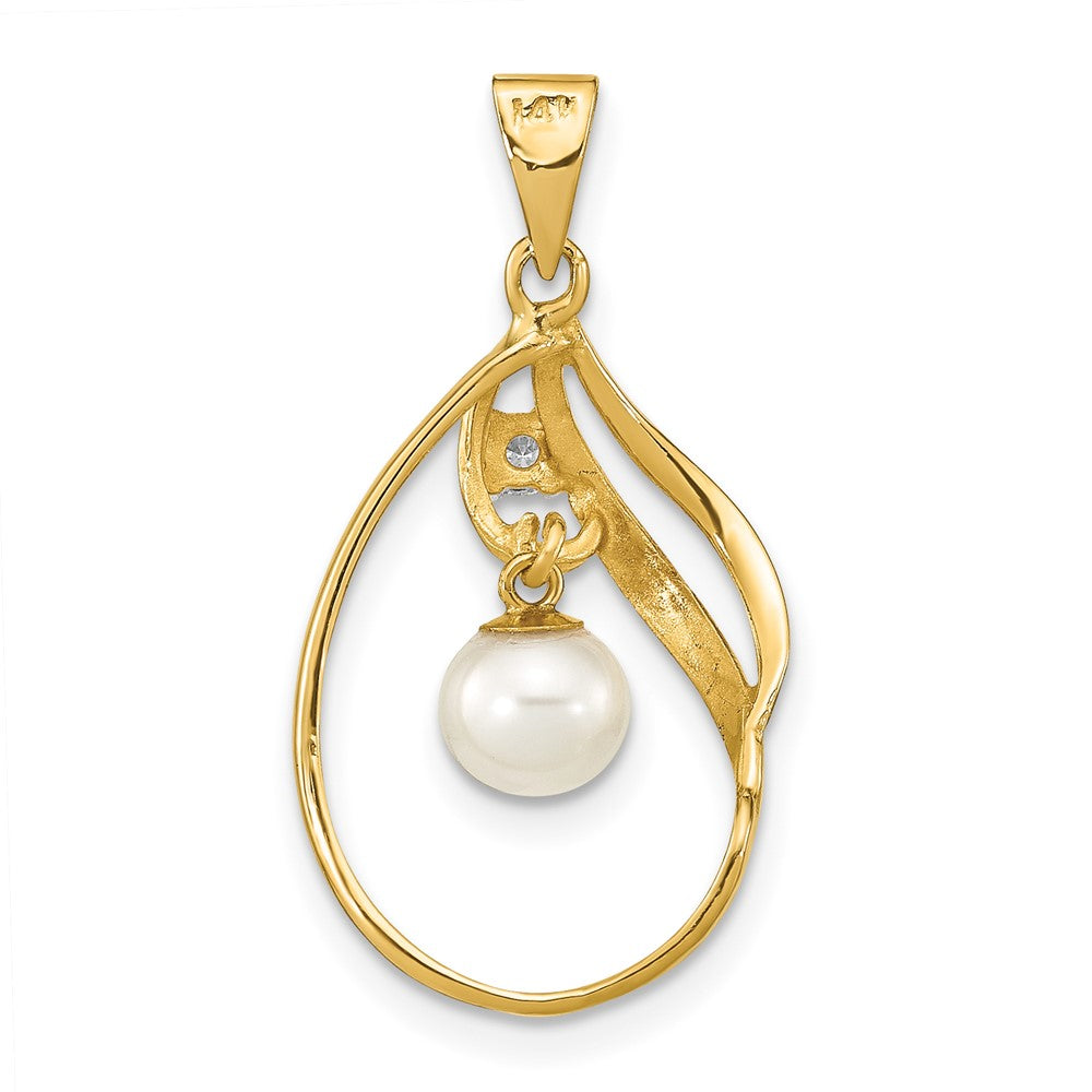 14K 5-6mm Round White FWC Pearl .05ct. Diamond Pendant