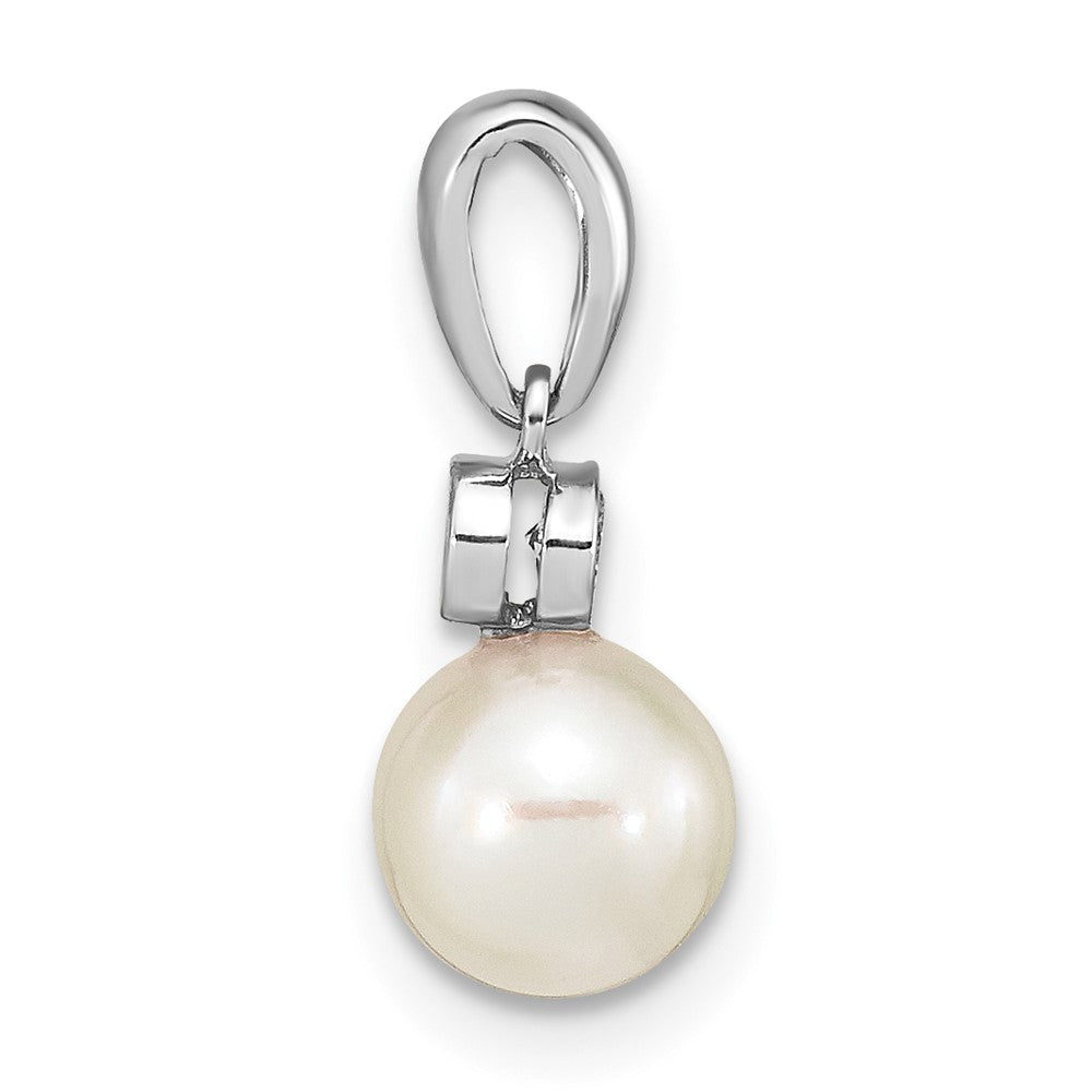 14K White Gold 6-7mm Round White Saltwater Akoya Pearl .05ct. Dia. Pendant
