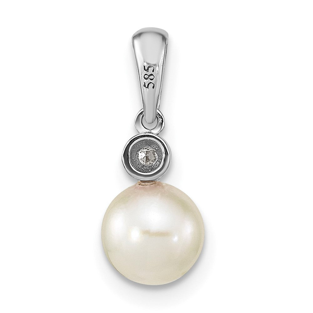 14K White Gold 6-7mm Round White Saltwater Akoya Pearl .05ct. Dia. Pendant