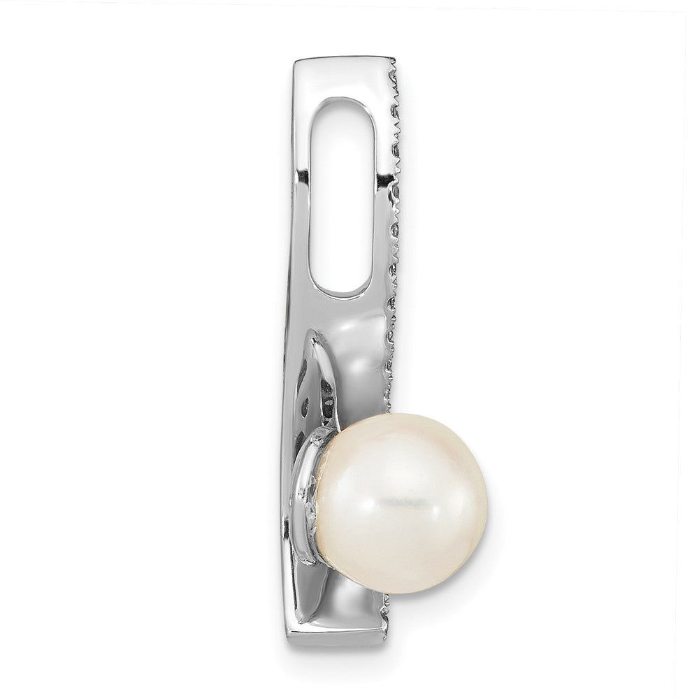 14K WG 7-8mm Round White Saltwater Akoya Pearl .06ct Dia. Chain Slide