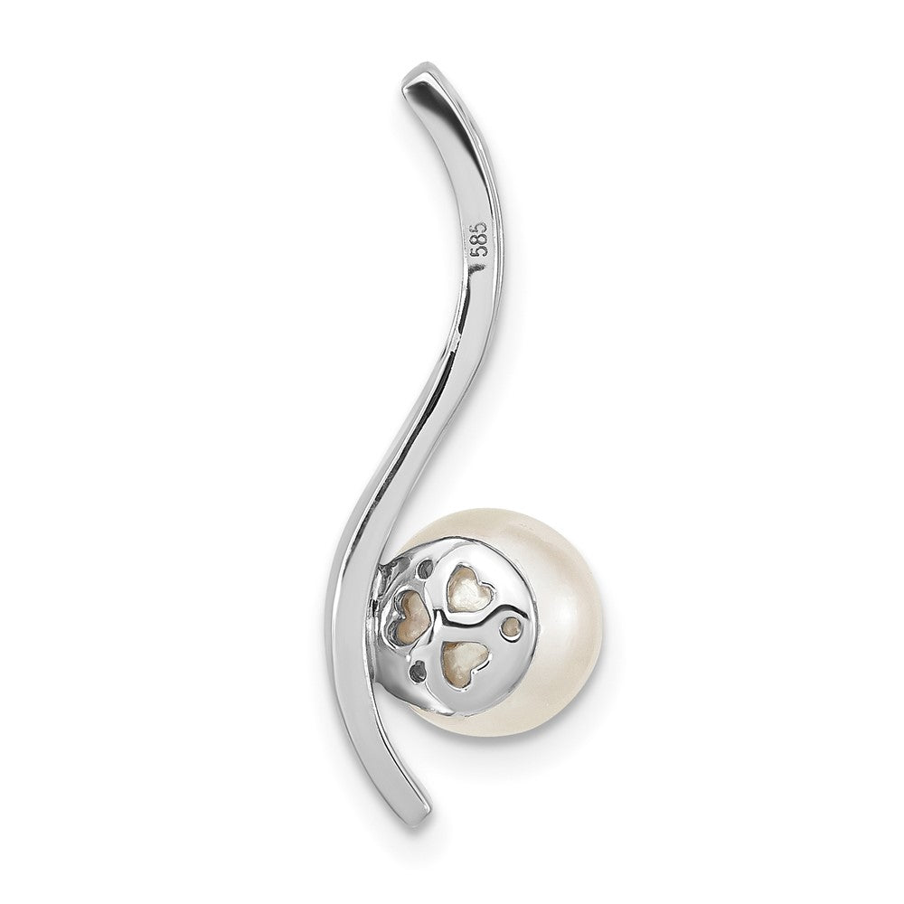 14K WG 7-8mm Round White Saltwater Akoya Pearl .06ct Dia. Chain Slide