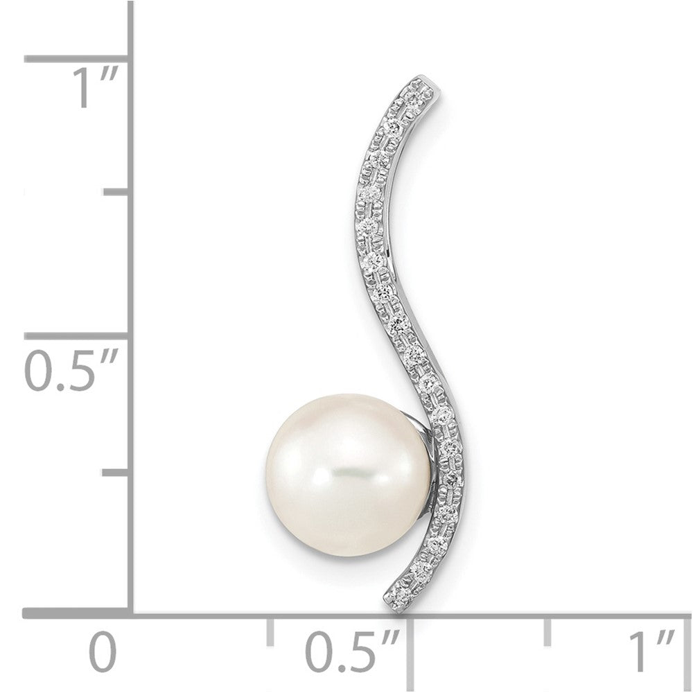 14K WG 7-8mm Round White Saltwater Akoya Pearl .06ct Dia. Chain Slide