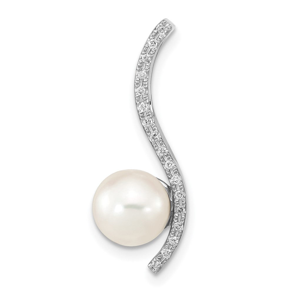 14K WG 7-8mm Round White Saltwater Akoya Pearl .06ct Dia. Chain Slide