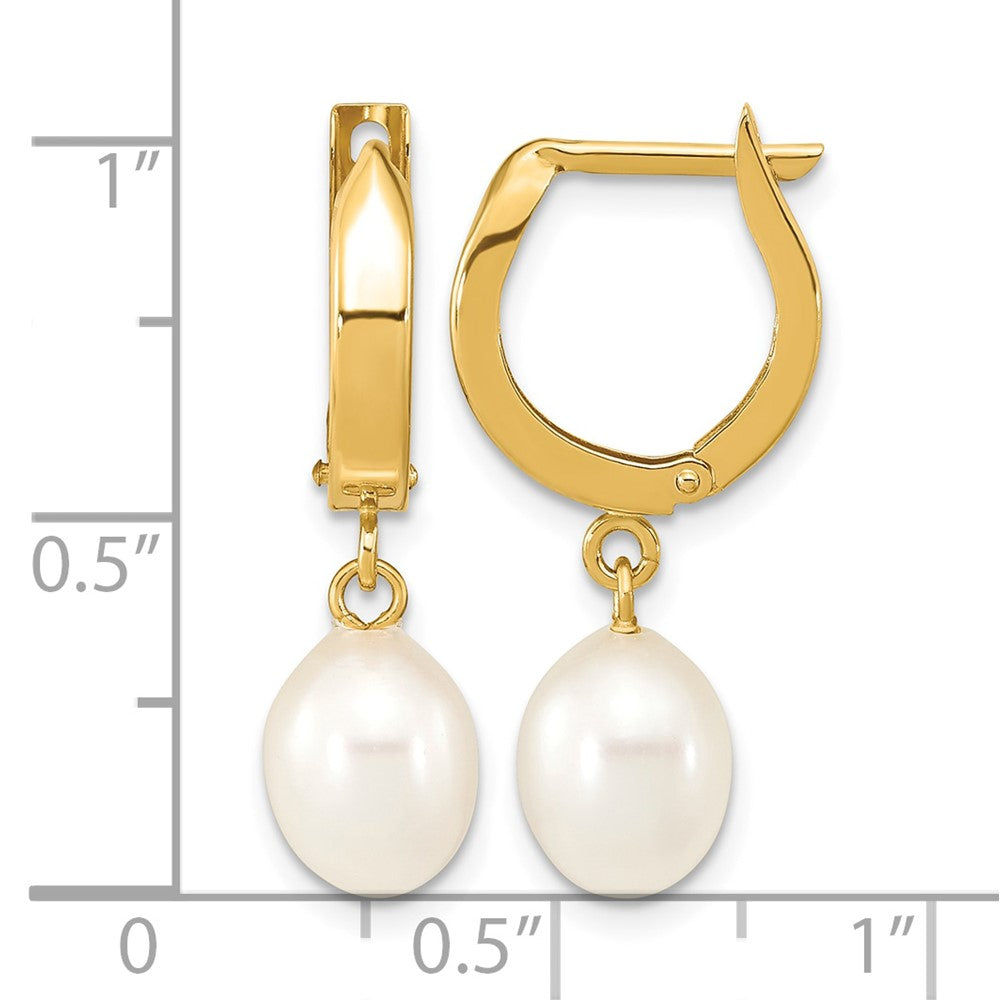 14K 6-7mm Rice White FWC Pearl Hoop Dangle Earrings