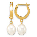 14K 6-7mm Rice White FWC Pearl Hoop Dangle Earrings