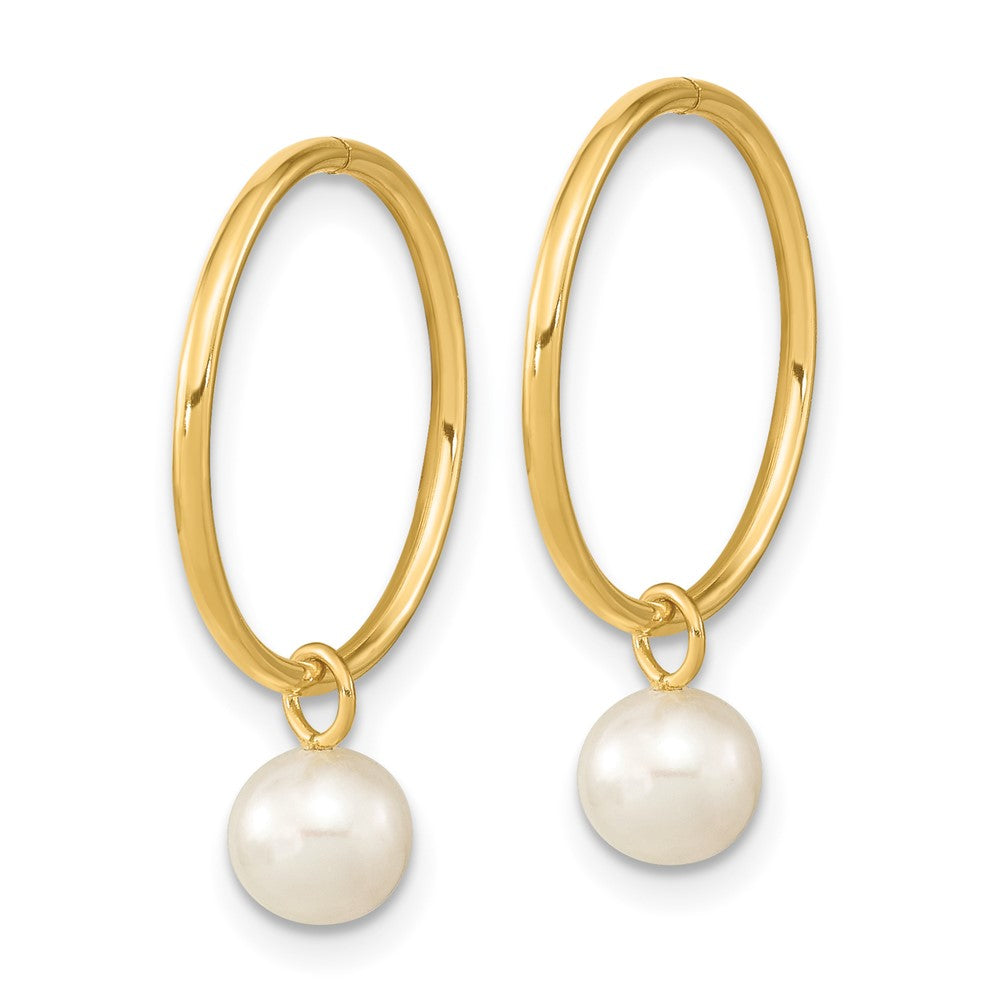 14K 5-6mm Round White Semi-Round FWC Pearl Hoop Earrings