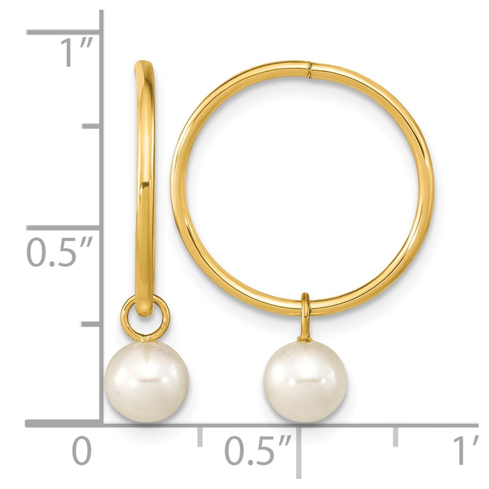 14K 5-6mm Round White Semi-Round FWC Pearl Hoop Earrings