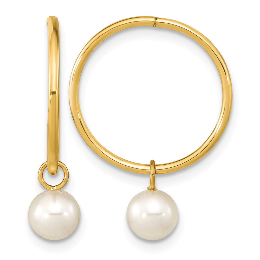 14K 5-6mm Round White Semi-Round FWC Pearl Hoop Earrings