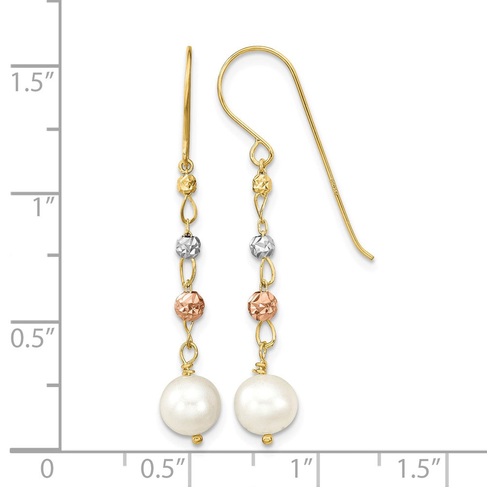 14K Two Tone D/C Freshwater Cultured Pearls Dangle Earrings