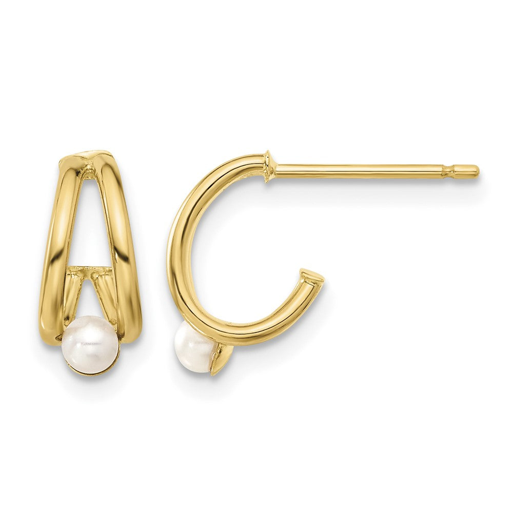 14k Polished Freshwater Cultured Pearl J-Hoop Earrings
