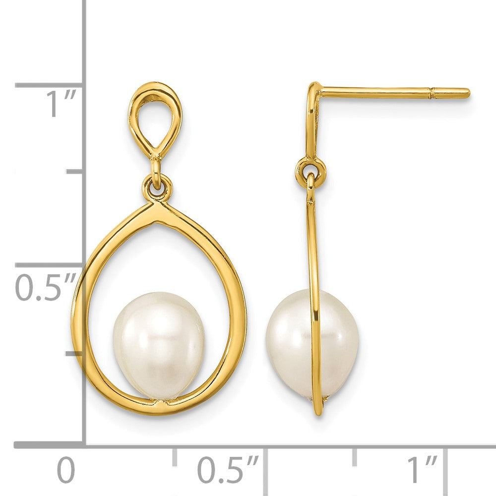 14K 6-7mm Teardrop White FWC Pearl Dangle Earrings