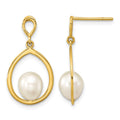 14K 6-7mm Teardrop White FWC Pearl Dangle Earrings