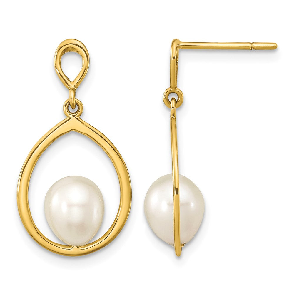 14K 6-7mm Teardrop White FWC Pearl Dangle Earrings