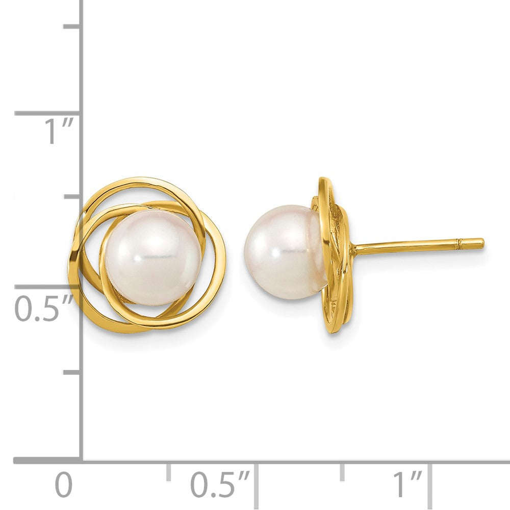 14K 6-7mm Round White Saltwater Akoya Pearl Cultured Post Earrings