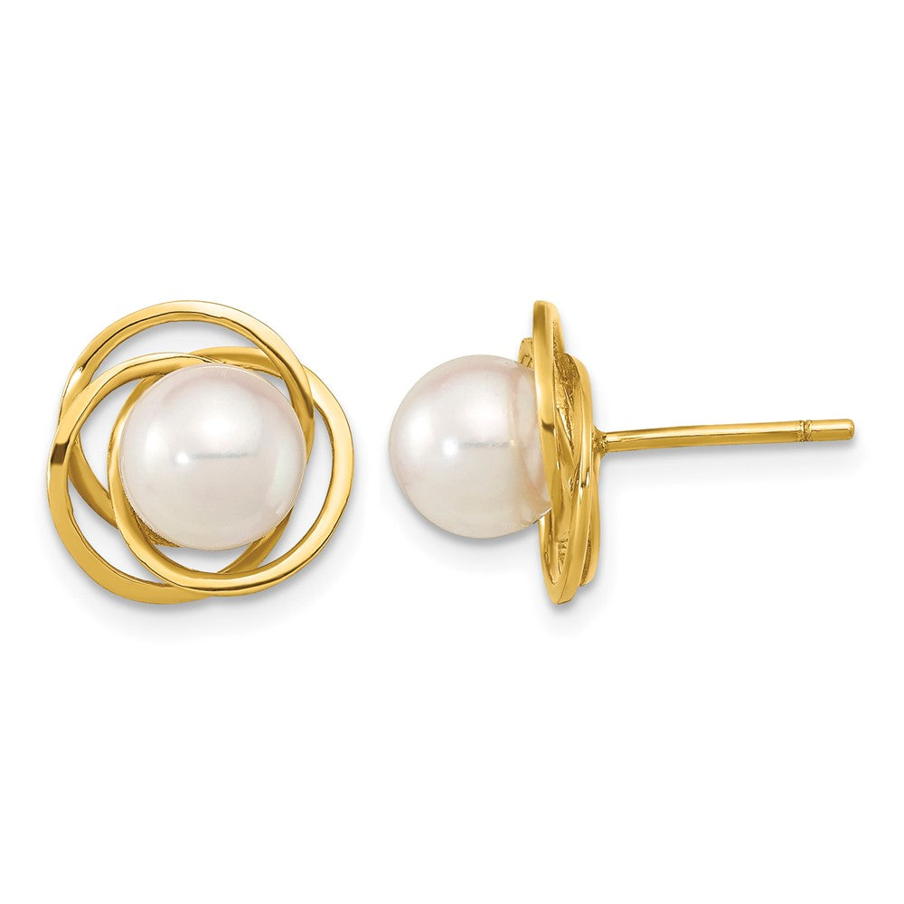 14K 6-7mm Round White Saltwater Akoya Pearl Cultured Post Earrings