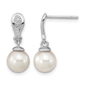 14K WG 7-8mm Round White Saltwater Akoya Pearl .03ct Dia. Dangle Earrings