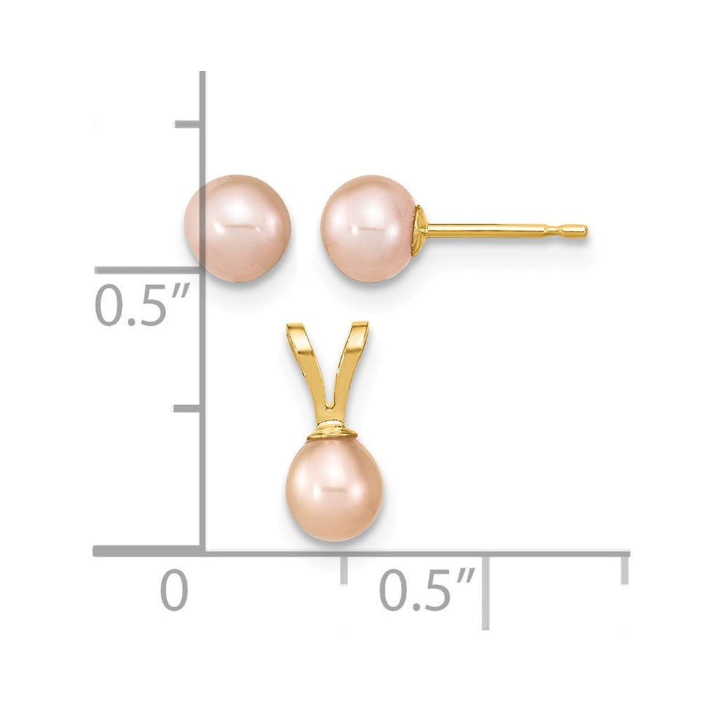 14K Madi K 4-5mm Rd Pink FWC Pearl Earring and Pendant Set