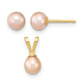 14K Madi K 4-5mm Rd Pink FWC Pearl Earring and Pendant Set