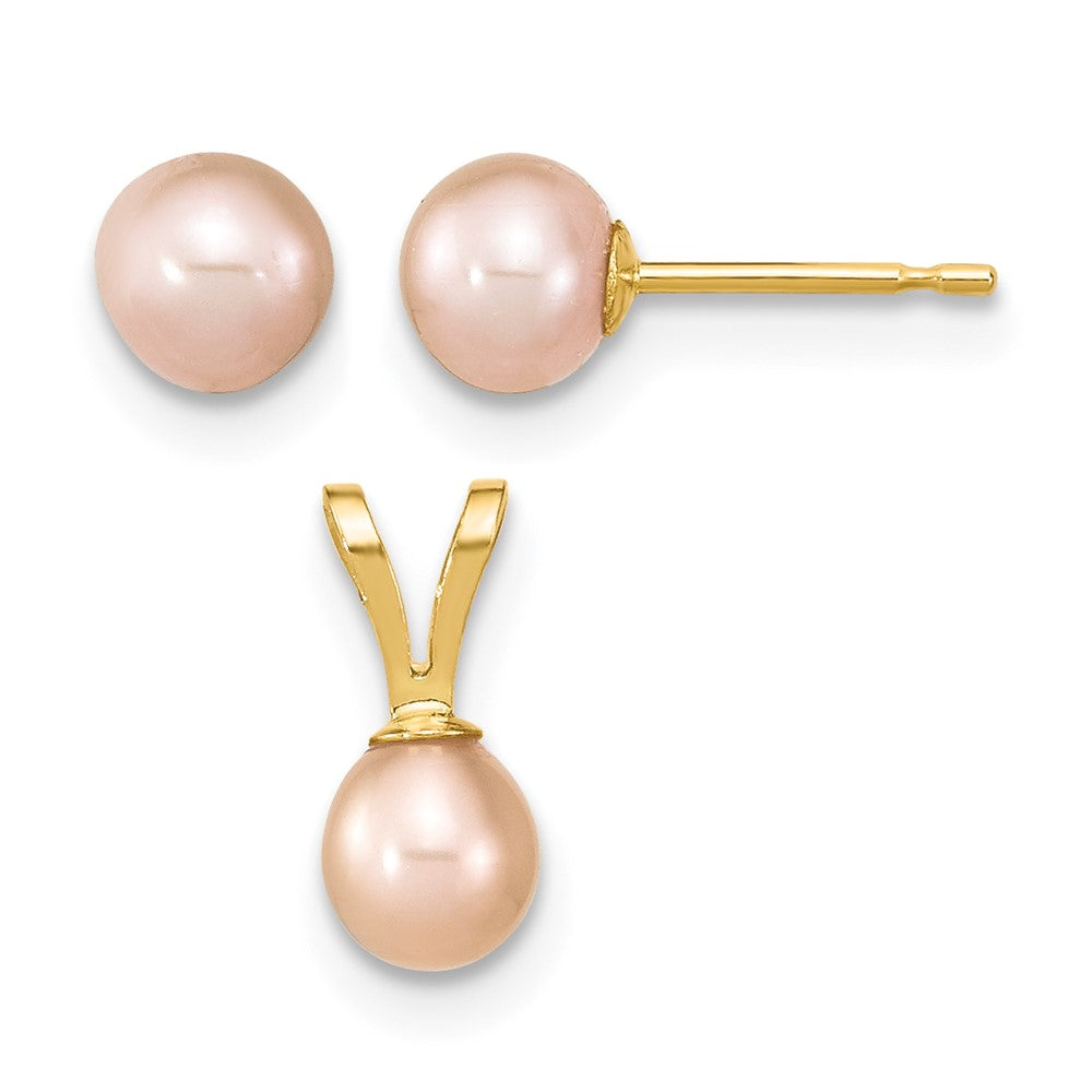 14K Madi K 4-5mm Rd Pink FWC Pearl Earring and Pendant Set