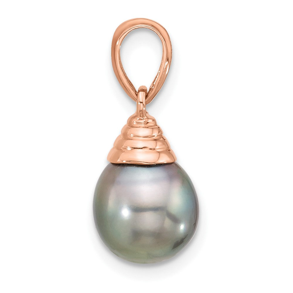 14K Rose Gold 9-10mm Teardrop Black Saltwater Tahitian Pearl Pendant