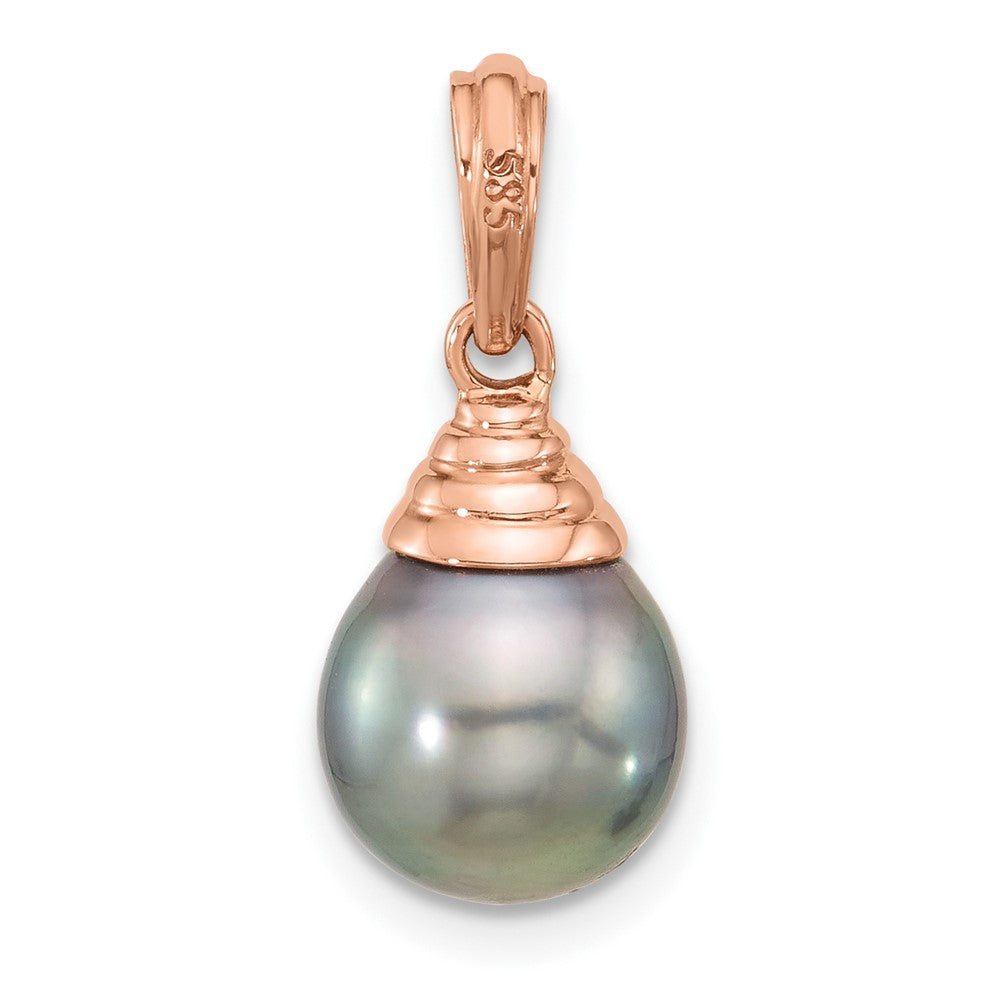 14K Rose Gold 9-10mm Teardrop Black Saltwater Tahitian Pearl Pendant