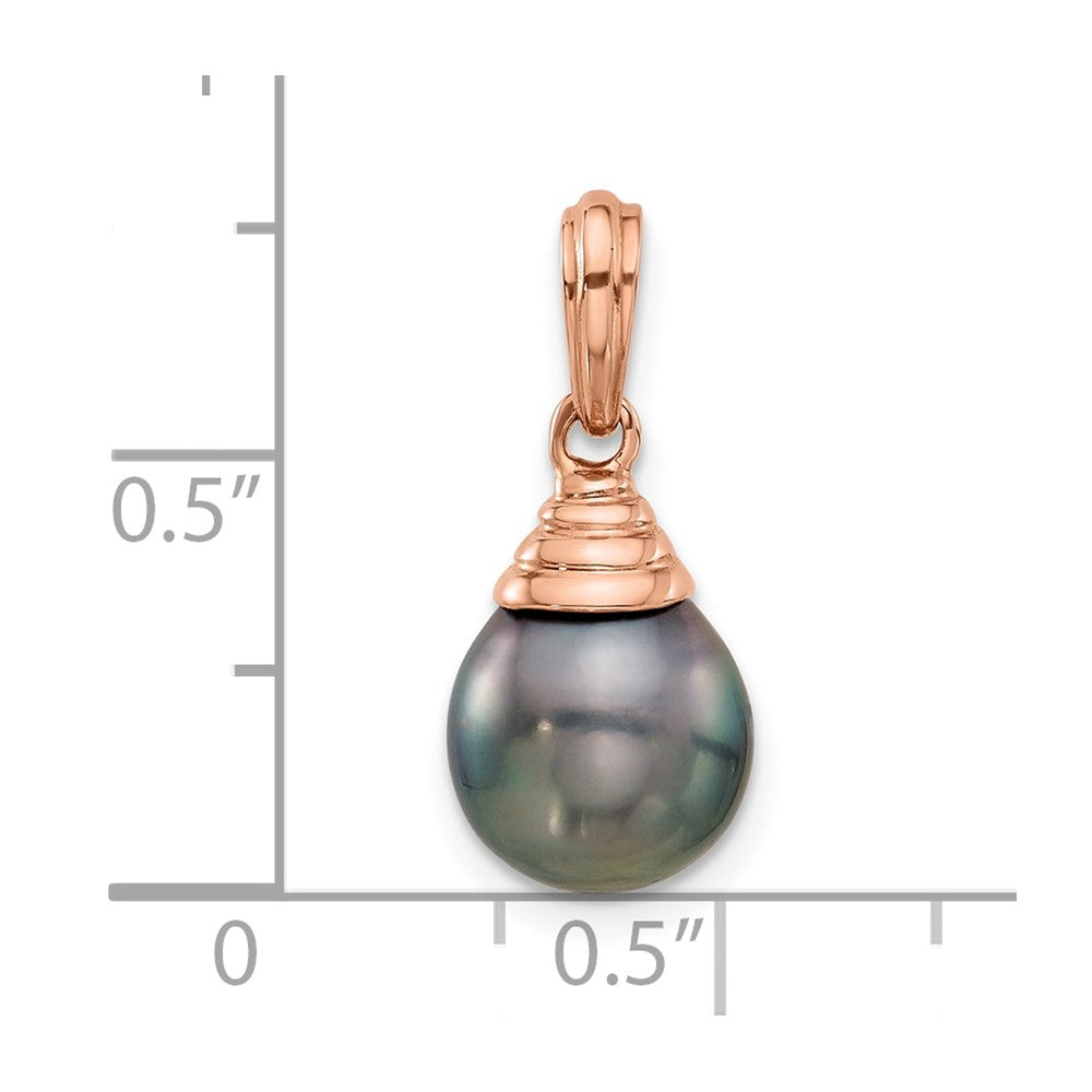 14K Rose Gold 9-10mm Teardrop Black Saltwater Tahitian Pearl Pendant