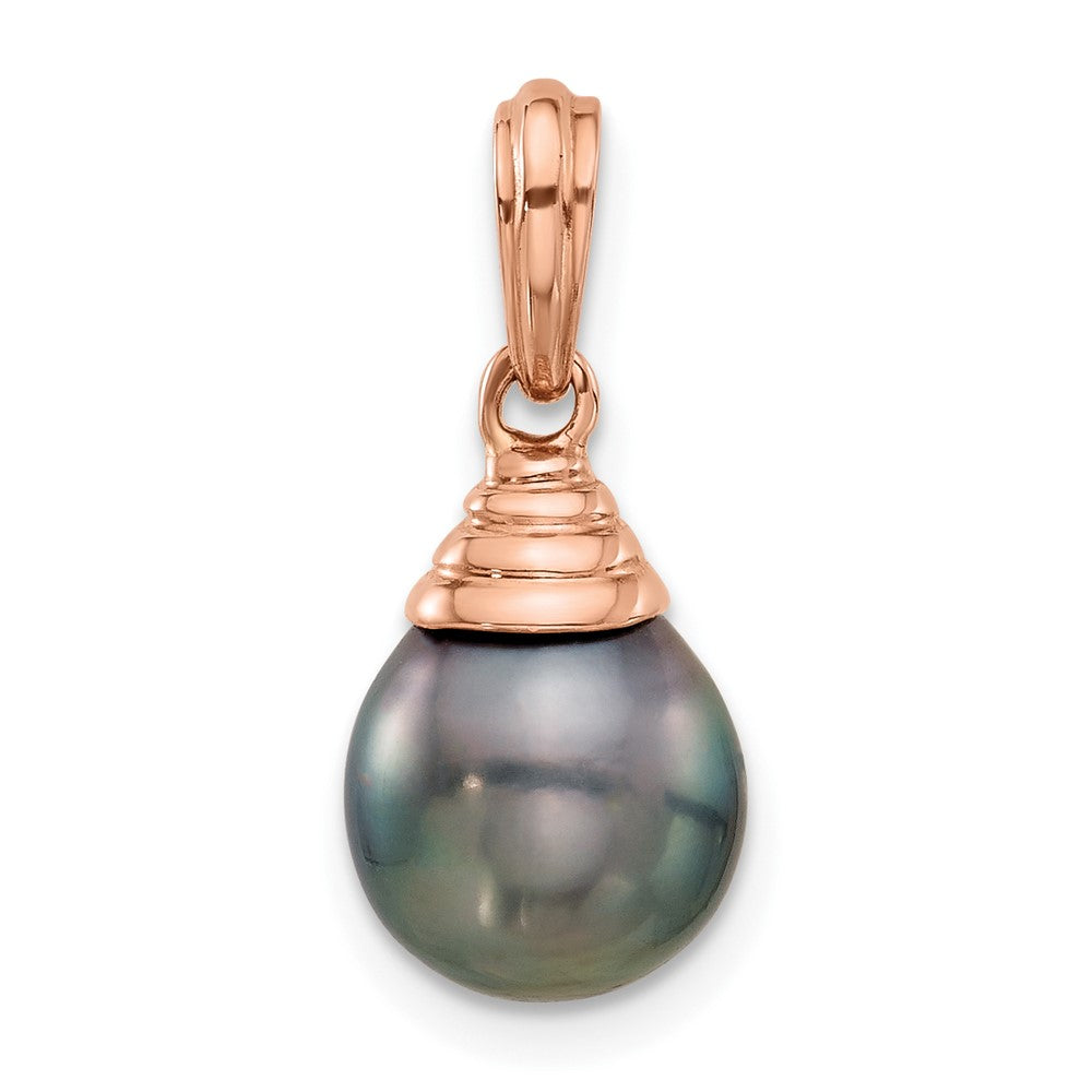 14K Rose Gold 9-10mm Teardrop Black Saltwater Tahitian Pearl Pendant