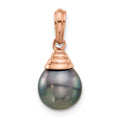 14K Rose Gold 9-10mm Teardrop Black Saltwater Tahitian Pearl Pendant