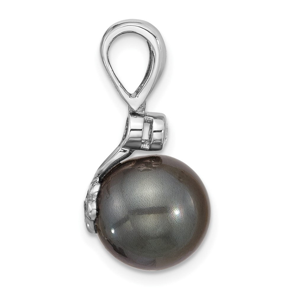 14K WG 11-12mm Round Blk Saltwater Tahitian Pearl .05ct Diamond Pendant