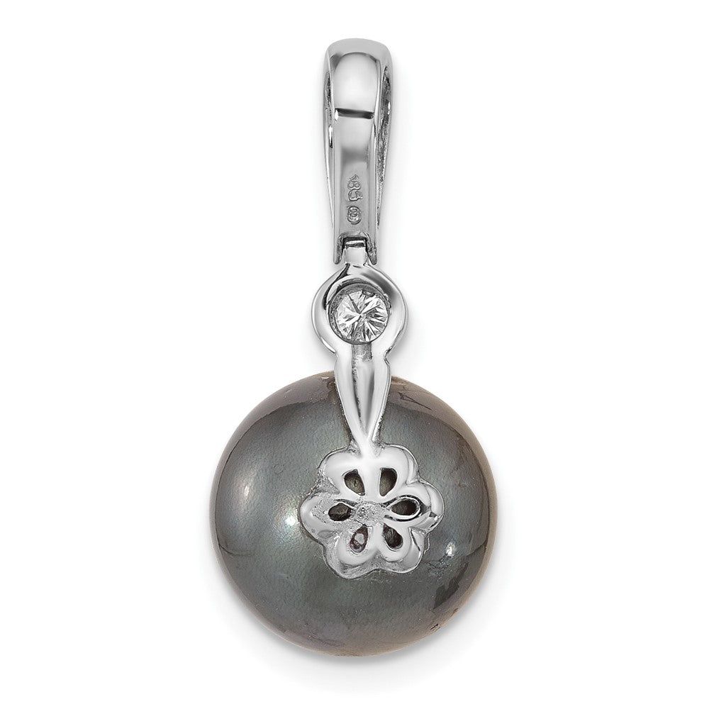 14K WG 11-12mm Round Blk Saltwater Tahitian Pearl .05ct Diamond Pendant