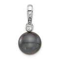 14K WG 11-12mm Round Blk Saltwater Tahitian Pearl .05ct Diamond Pendant