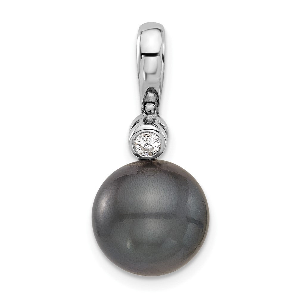14K WG 11-12mm Round Blk Saltwater Tahitian Pearl .05ct Diamond Pendant
