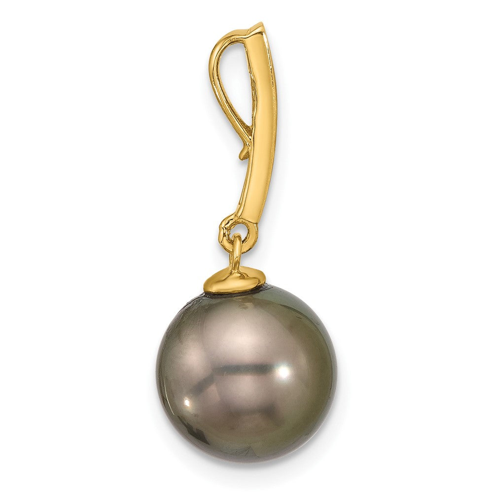 14K 10-11mm Round Blk Tahitian Pearl .07ct Diamond Dangle Chain Slide