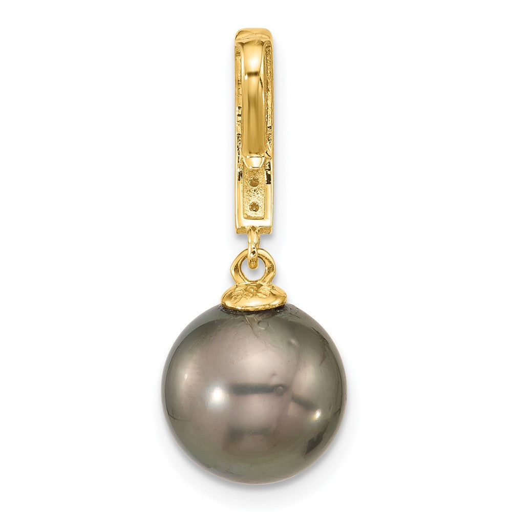 14K 10-11mm Round Blk Tahitian Pearl .07ct Diamond Dangle Chain Slide