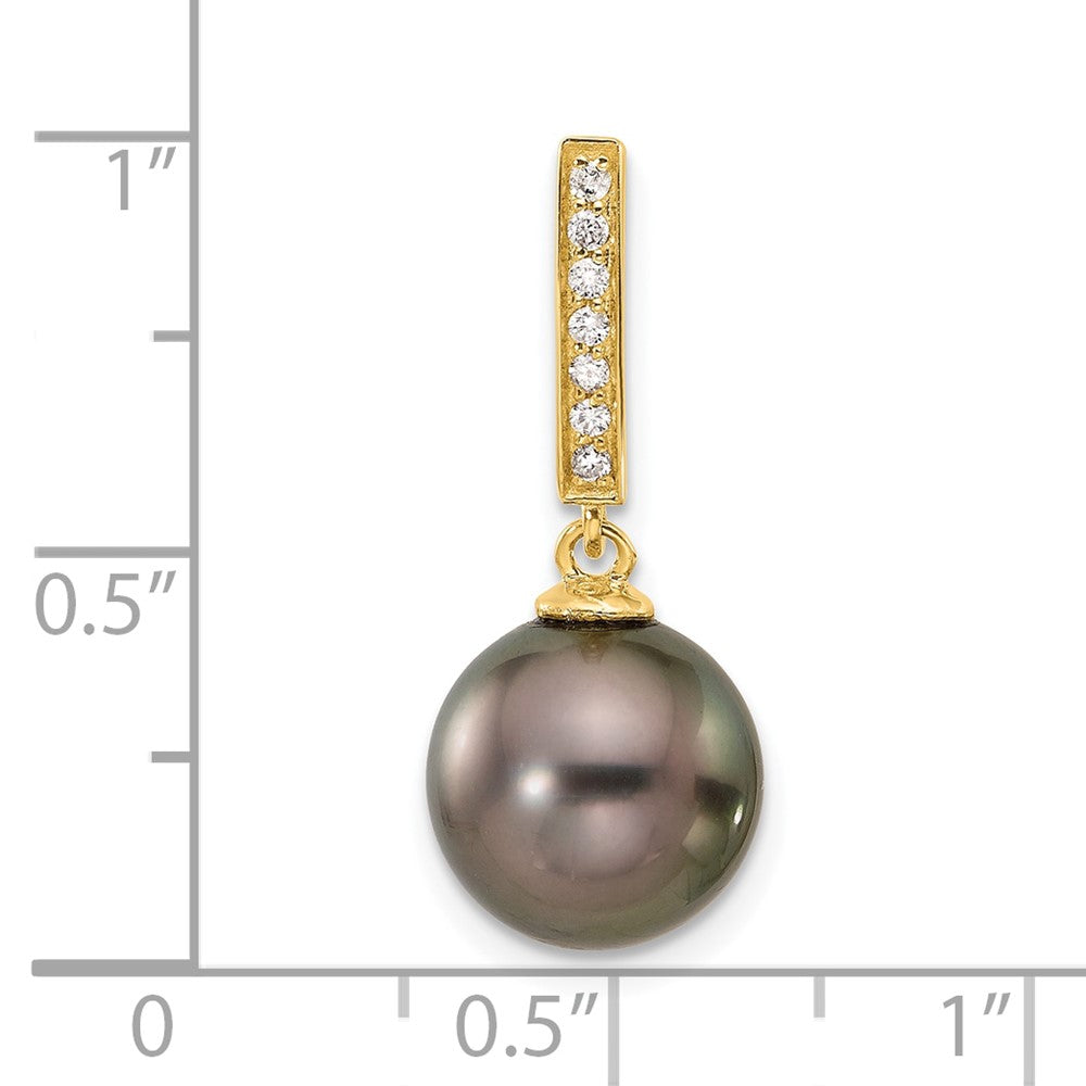 14K 10-11mm Round Blk Tahitian Pearl .07ct Diamond Dangle Chain Slide