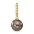 14K 10-11mm Round Blk Tahitian Pearl .07ct Diamond Dangle Chain Slide