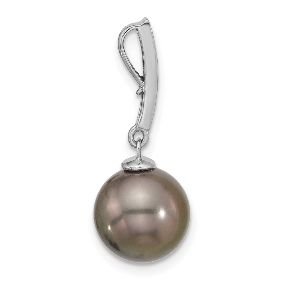 14K White Gold 10-11mm Black Tahitian Pearl .07ct Dia Dangle Chain Slide