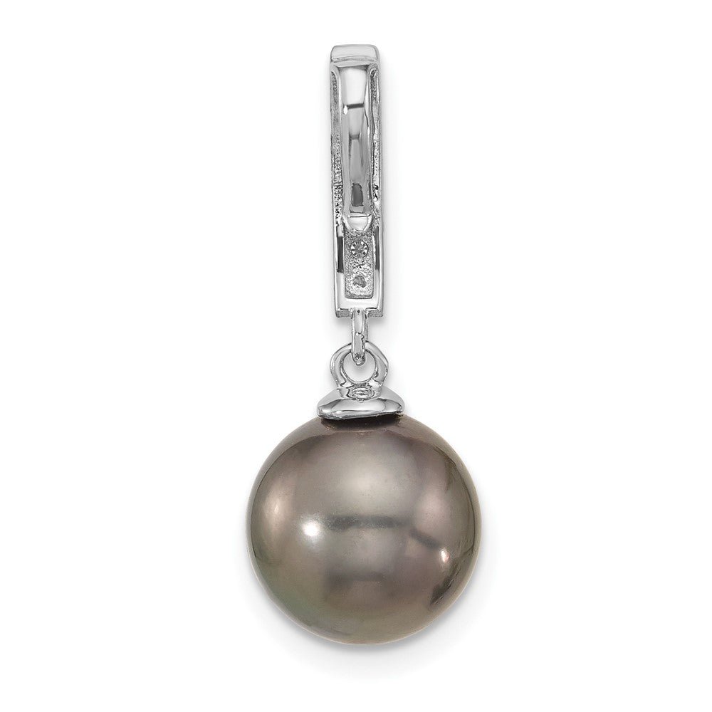 14K White Gold 10-11mm Black Tahitian Pearl .07ct Dia Dangle Chain Slide