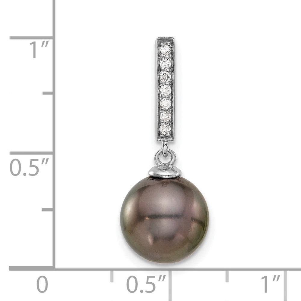 14K White Gold 10-11mm Black Tahitian Pearl .07ct Dia Dangle Chain Slide