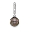 14K White Gold 10-11mm Black Tahitian Pearl .07ct Dia Dangle Chain Slide