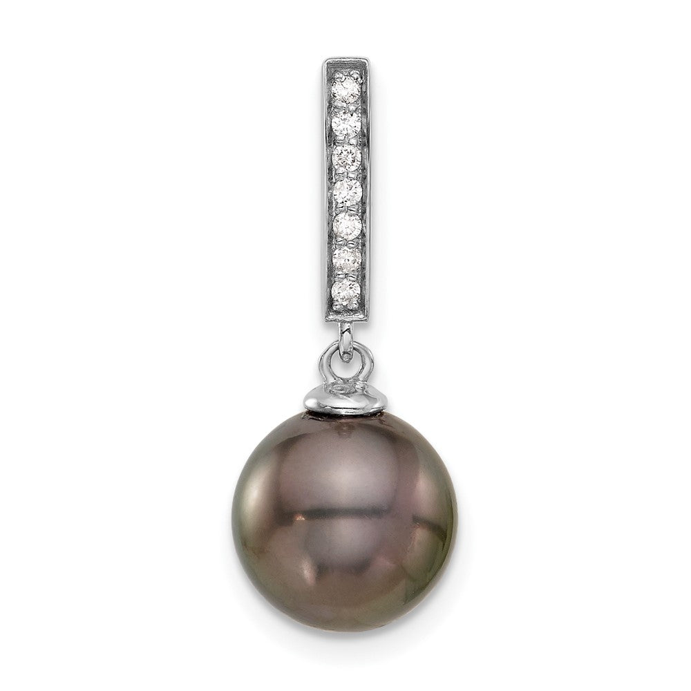 14K White Gold 10-11mm Black Tahitian Pearl .07ct Dia Dangle Chain Slide