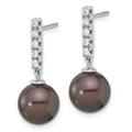 14K White Gold 9-10mm Round Black Tahitian Pearl .20ct Dia Earrings
