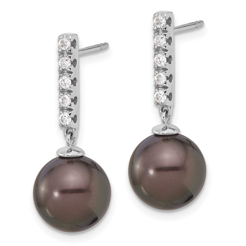14K White Gold 9-10mm Round Black Tahitian Pearl .20ct Dia Earrings