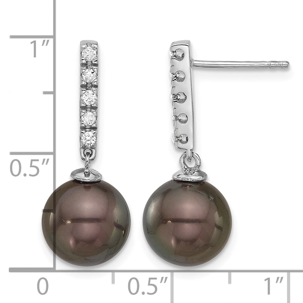 14K White Gold 9-10mm Round Black Tahitian Pearl .20ct Dia Earrings