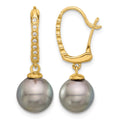 14K 8-9mm Round Black Tahitian Pearl and .07ct Diamond Dangle Earrings