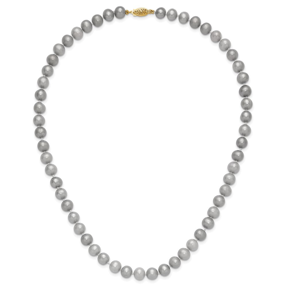 14k 7-8mm Near Round Grey Freshwater Cultured Pearl Bracelet