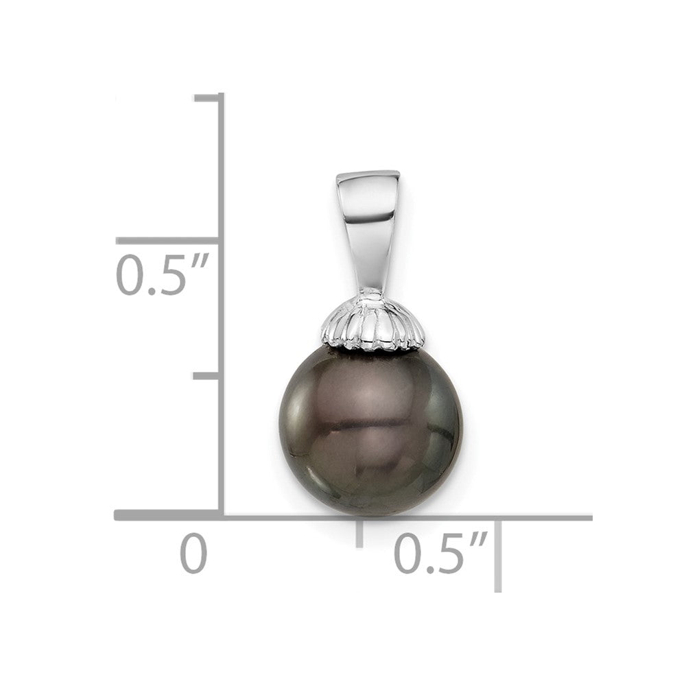 14K White Gold 8-9mm Round Black Tahitian Pearl Pendant