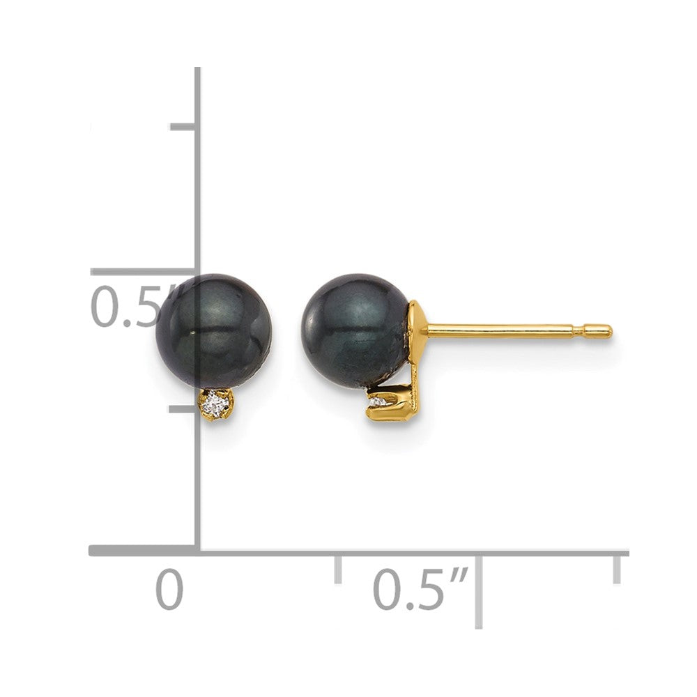 14K 5-6mm Round Blk Saltwater Akoya Pearl and .02ct Diamond Earrings