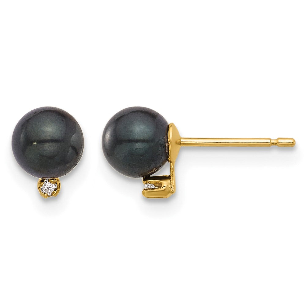 14K 5-6mm Round Blk Saltwater Akoya Pearl and .02ct Diamond Earrings